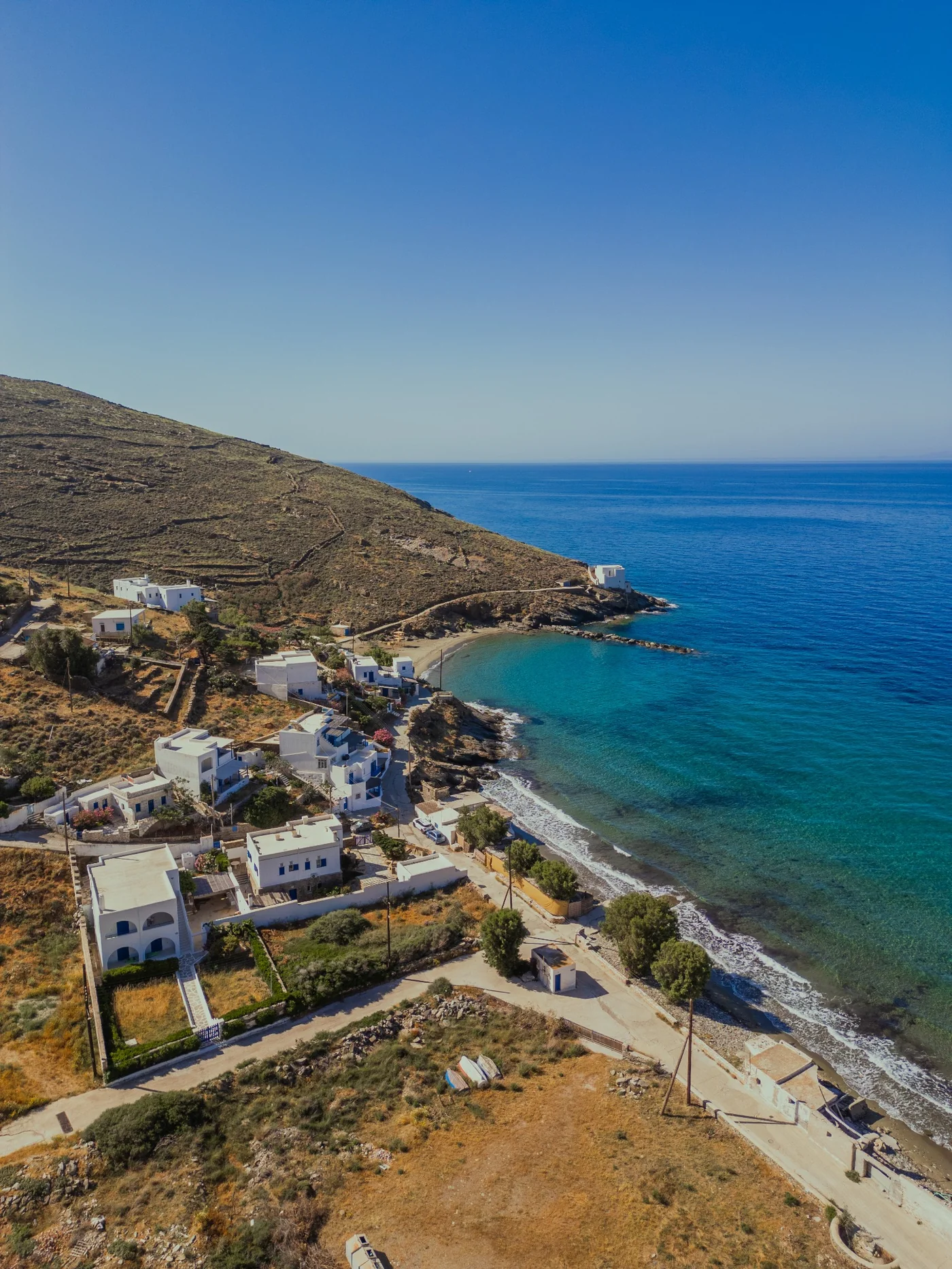 Isternia Bay and surrounding Cycladic landscape